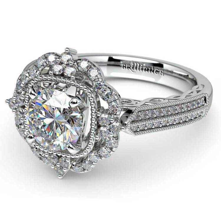 Vintage Halo Diamond Engagement Ring In Platinum
