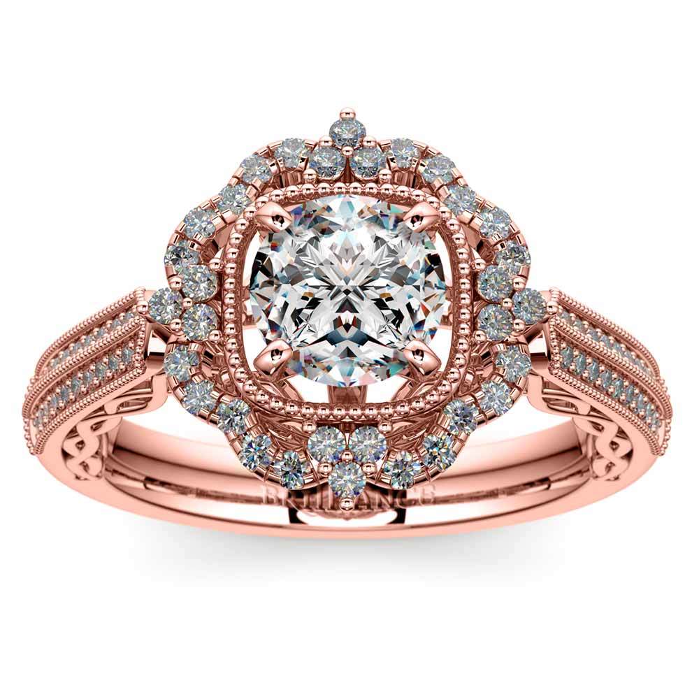 Vintage Halo Diamond Engagement Ring In Rose Gold | 01