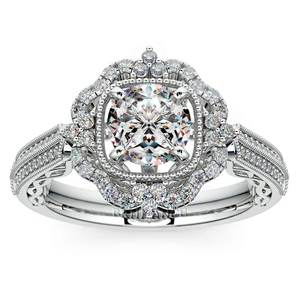 Vintage Halo Diamond Engagement Ring In White Gold