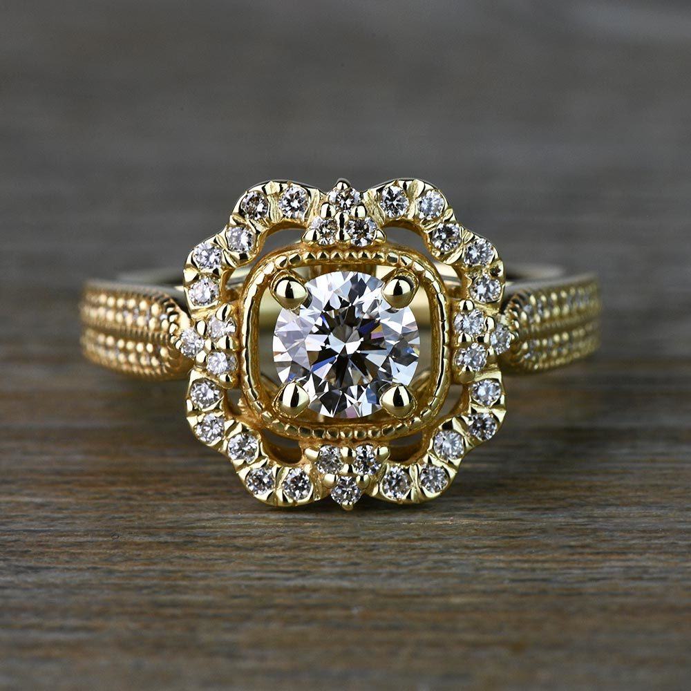 Vintage Halo Diamond Engagement Ring in Yellow Gold | 05