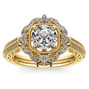Vintage Halo Diamond Engagement Ring in Yellow Gold