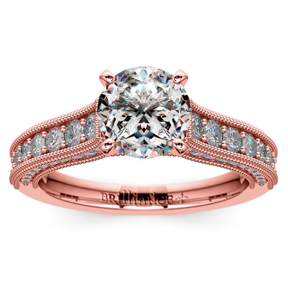 Vintage Milgrain Diamond Engagement Ring in Rose Gold | Zoom