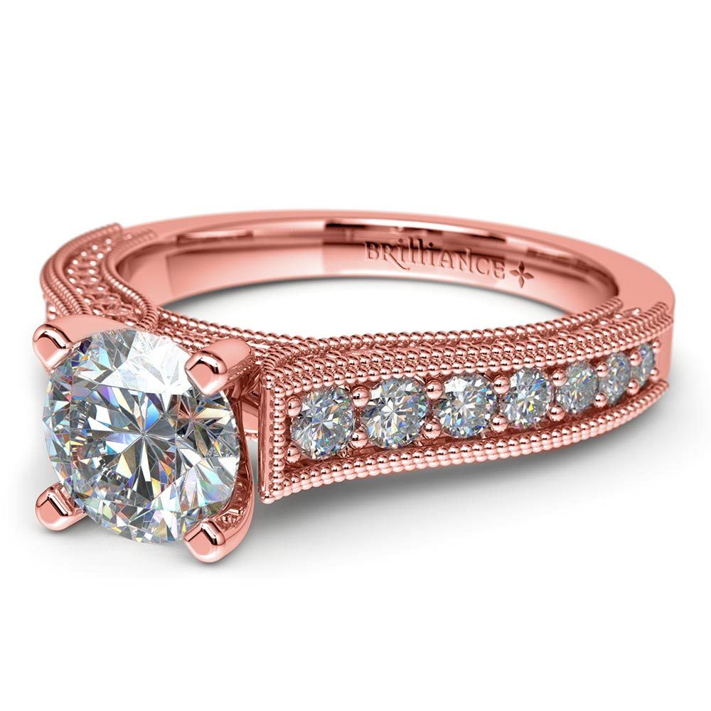 Vintage Milgrain Diamond Engagement Ring in Rose Gold | 04