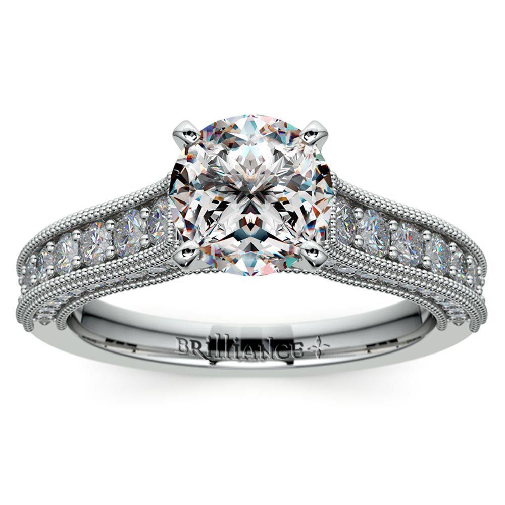 Aqua Blue Topaz & Diamond Engagement Ring Milgrain Set Wedding Ring Victorian 14K Solid White Gold Ring Antique Edwardian Filigree Ring