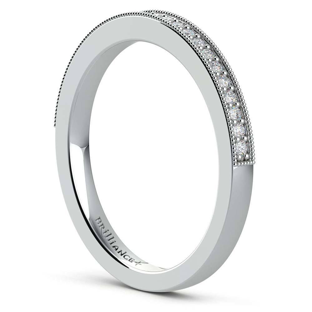 Vintage Milgrain Halo Diamond Bridal Ring Set In Platinum | 05