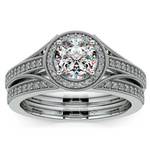 Vintage Milgrain Halo Diamond Bridal Ring Set In Platinum | Thumbnail 01
