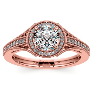 Vintage Milgrain Halo Diamond Engagement Ring in Rose Gold