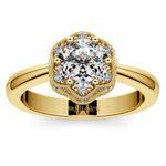 Vintage Sculptural Diamond Halo Engagement Ring in Yellow Gold | Thumbnail 01