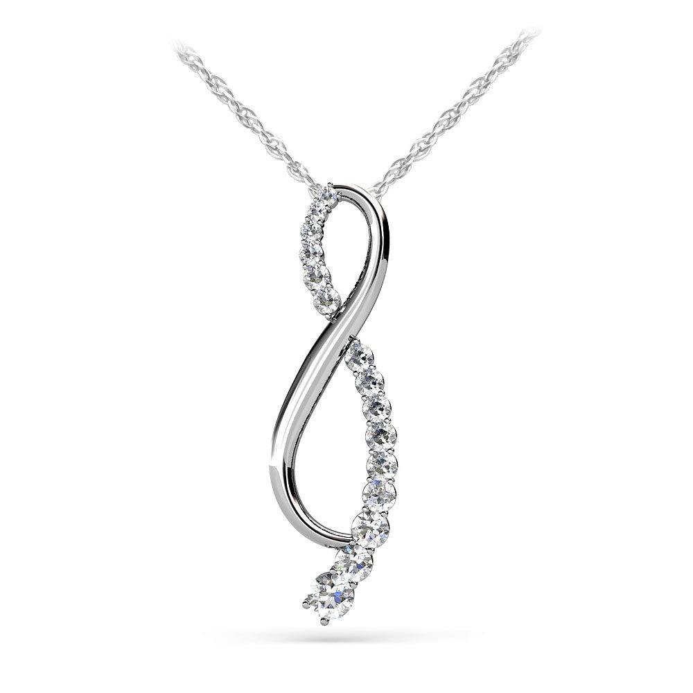Swirl Diamond Journey Necklace in White 