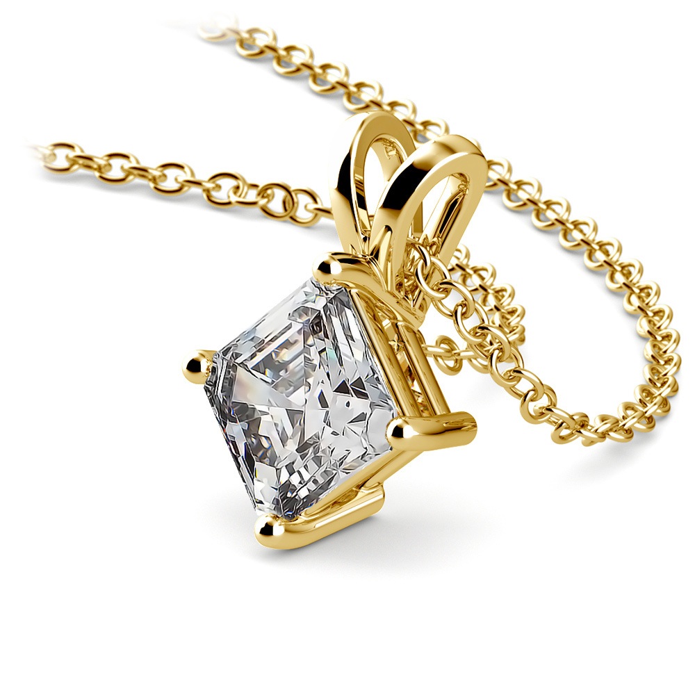 One Carat Asscher Cut Pendant Diamond Necklace In Yellow Gold | 03