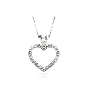 Classic Diamond Heart Pendant Necklace in White Gold (1 ctw)