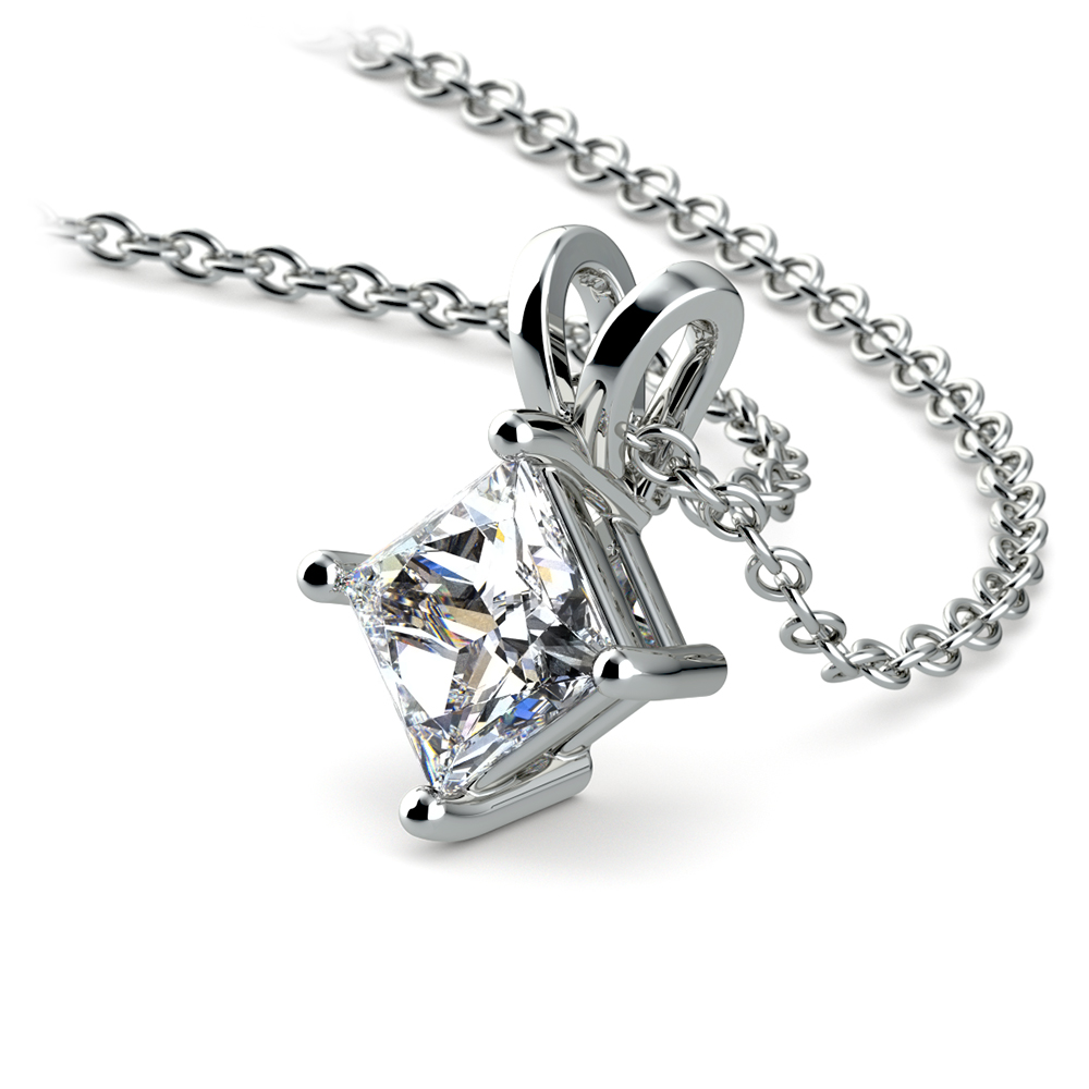 Square Cut Diamond Solitaire Pendant 