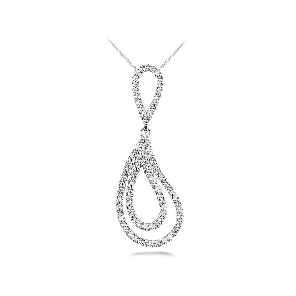 Wavy Teardop Diamond Pendant Necklace In White Gold