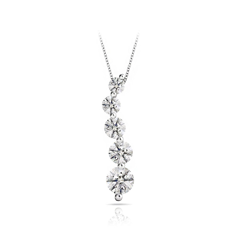 5 Stone Diamond Journey Necklace In White Gold (1 Carat)