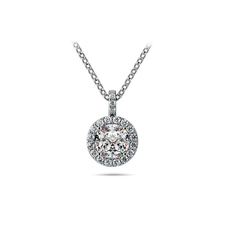 Halo Diamond Solitaire Necklace In White Gold (1 Carat) | Zoom
