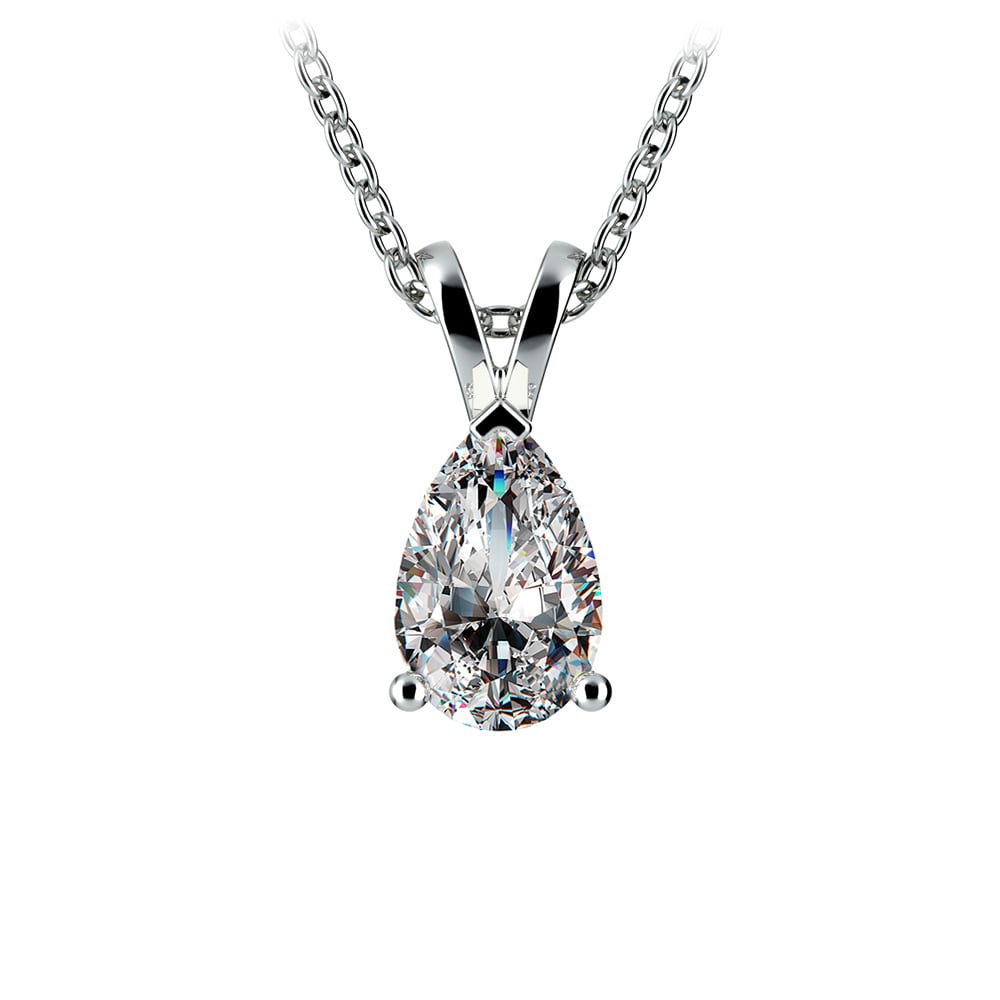 One Carat Pear Shaped Diamond Necklace In White Gold