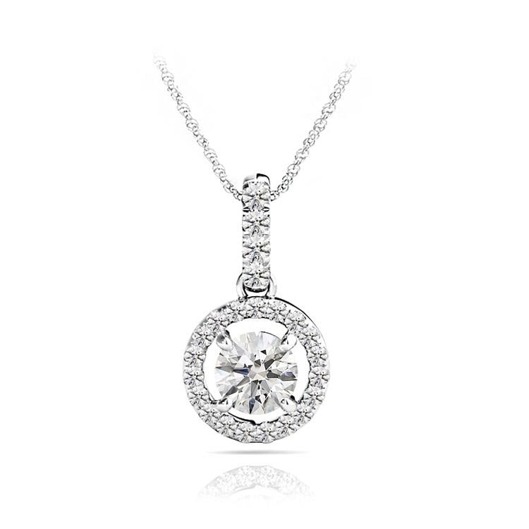 Petite Halo Drop Diamond Necklace in White Gold | 01