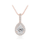 Petite Pear Halo Diamond Necklace In Rose Gold | Thumbnail 01