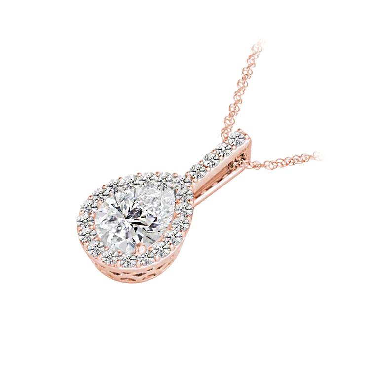 Petite Pear Halo Diamond Necklace In Rose Gold | 02
