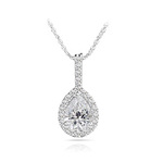 Petite Pear Halo Diamond Necklace In White Gold | Thumbnail 01