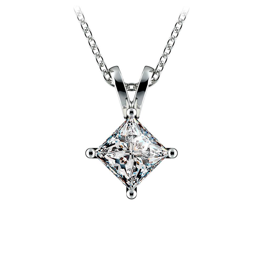 One Carat Princess Diamond Necklace Solitaire In White Gold | 01