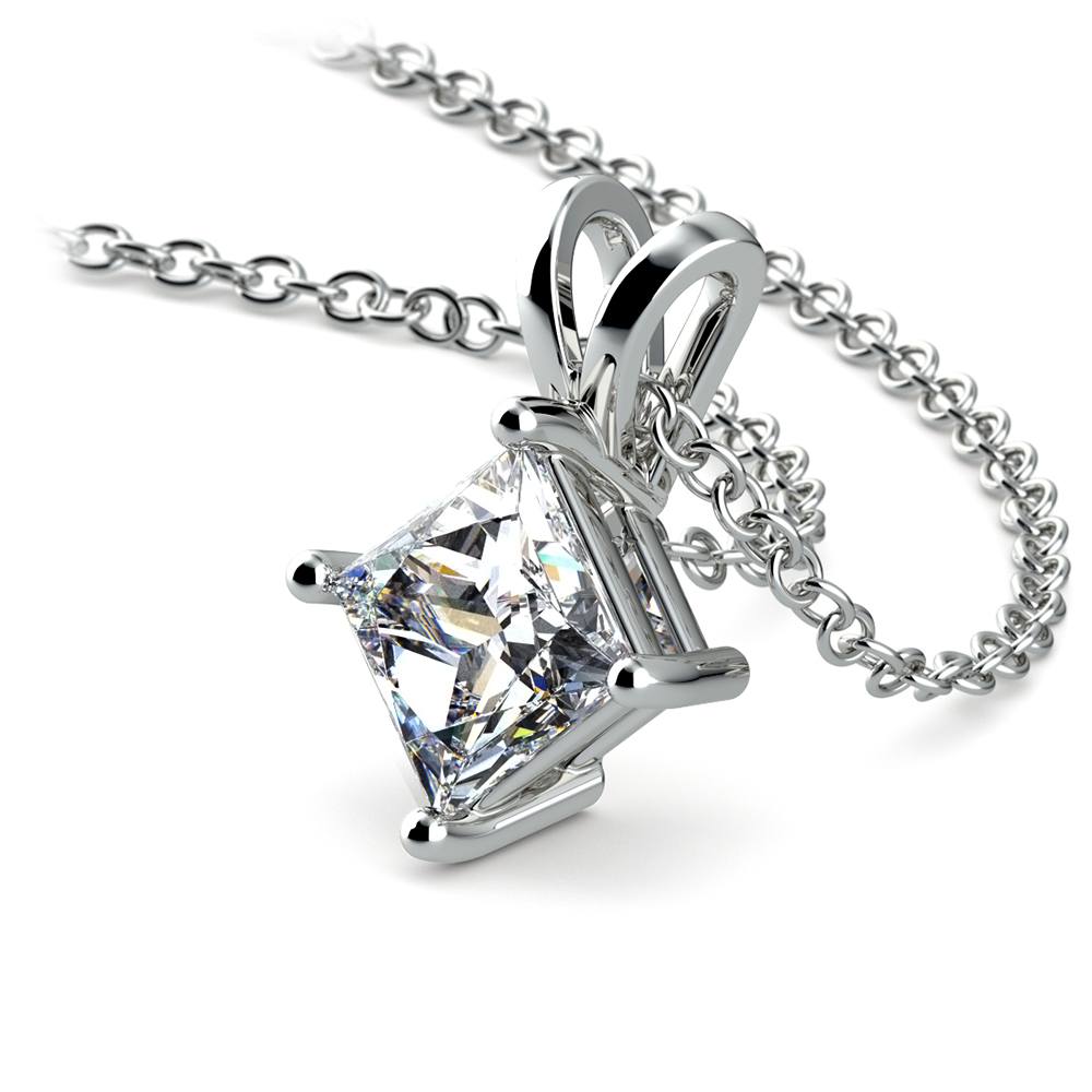 One Carat Princess Diamond Necklace Solitaire In White Gold | 03