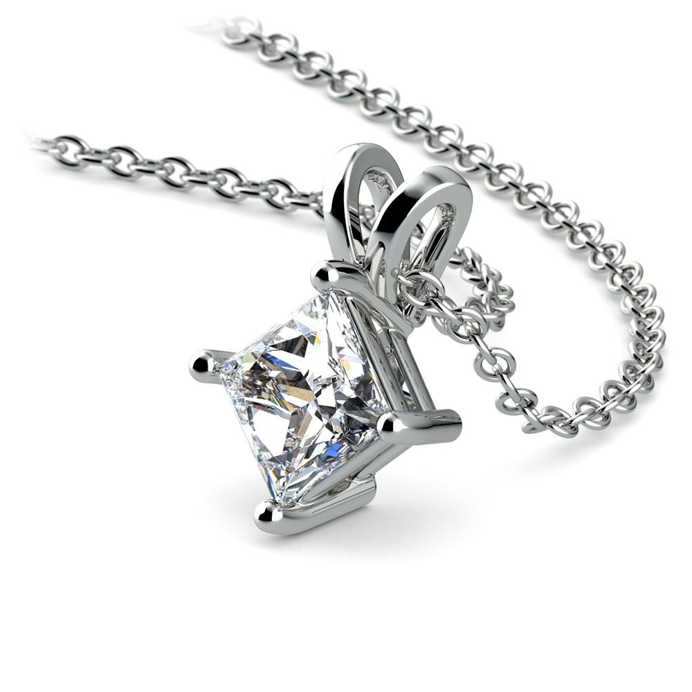 3/4 Carat Princess Cut Solitaire Diamond Pendant In White Gold | 03