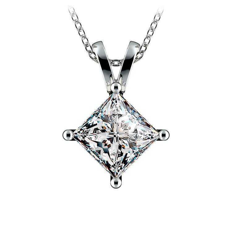Princess Cut Three Carat Diamond Solitaire Necklace In White Gold | Zoom