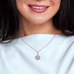 Sunburst Morganite Halo Diamond Pendant Necklace In Rose Gold | Thumbnail 03