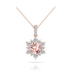 Sunburst Morganite Halo Diamond Pendant Necklace In Rose Gold | Thumbnail 01