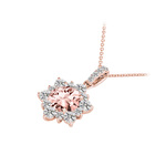 Sunburst Morganite Halo Diamond Pendant Necklace In Rose Gold | Thumbnail 02