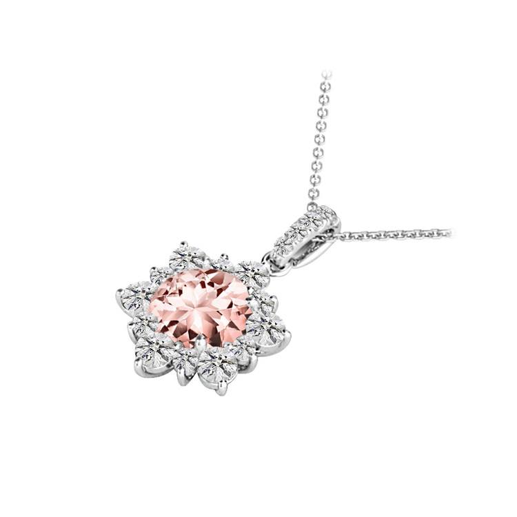 Sunburst Morganite Halo Diamond Pendant Necklace In White Gold | 02