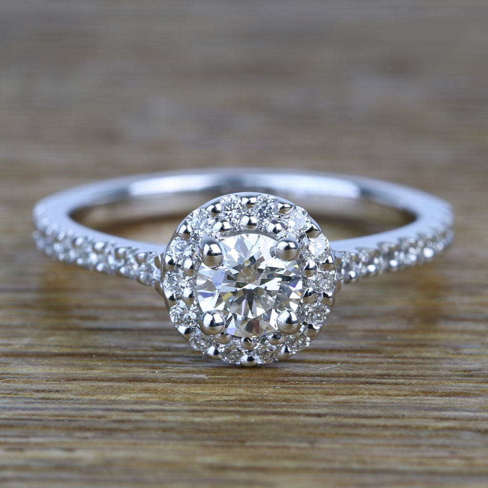 0.42 Carat Round Pave Halo Diamond Engagement Ring