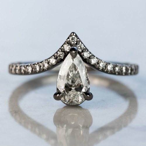 0.70 Carat Pear Diamond Black Gold Chevron Engagement Ring