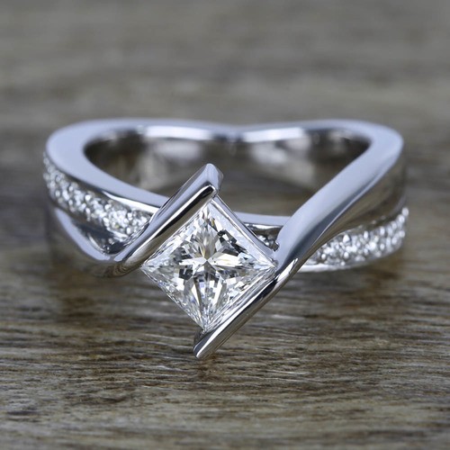 1 Carat Princess Bezel Set Diamond Ring In 14K White Gold