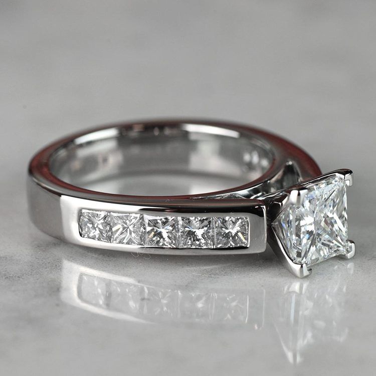 1.20 Carat Princess Diamond with Channel Engagement Ring angle 3