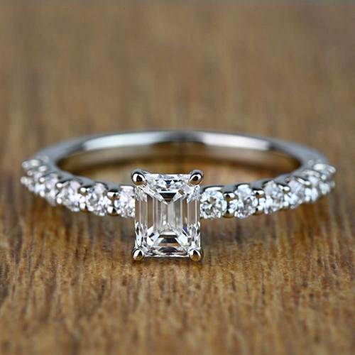 1 Carat Emerald Reverse Trellis Diamond Engagement Ring