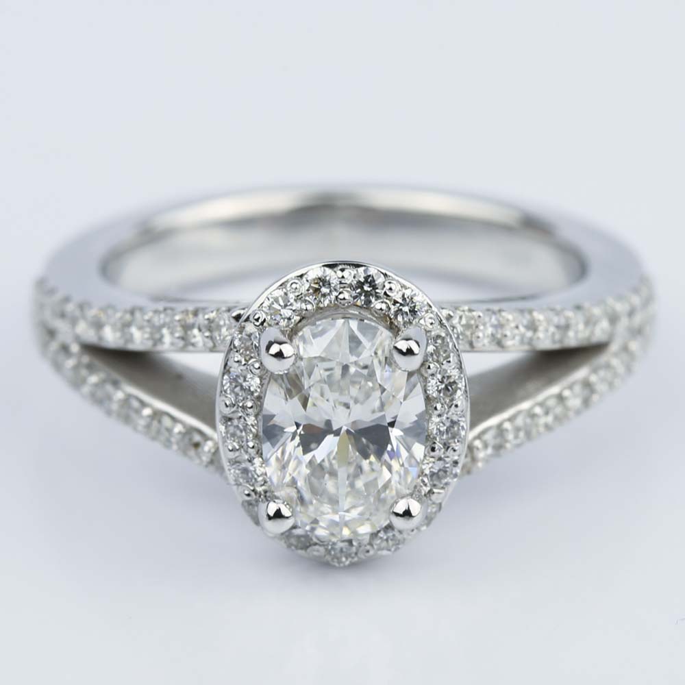 1 Carat Oval Diamond Ring 1.2 CARAT OVAL H SI1 HALO GIA DIAMOND SPLIT