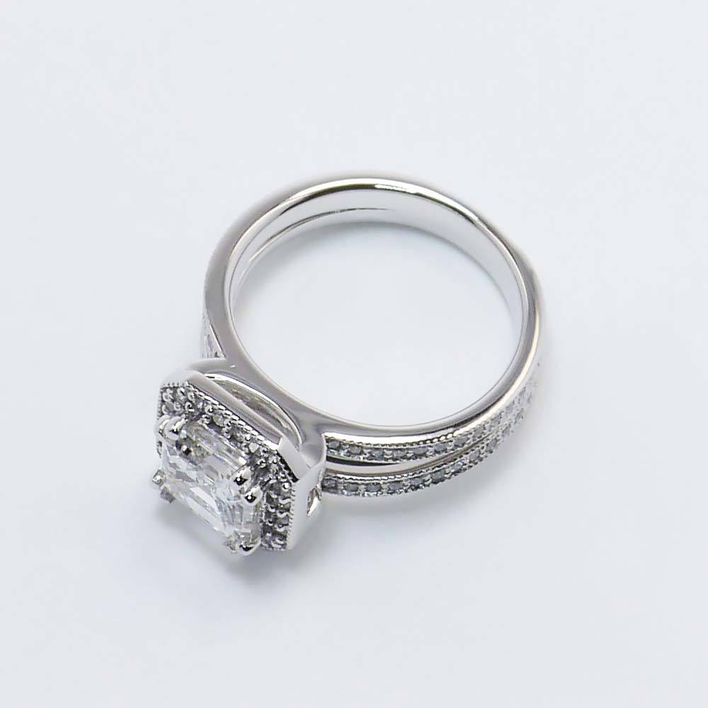 Halo Asscher Cut Split Shank Engagement Ring In White Gold angle 2