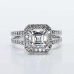 Halo Asscher Cut Split Shank Engagement Ring In White Gold - small