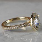 14K Gold Diamond Halo Ring With Double Claw-Prongs - small angle 3