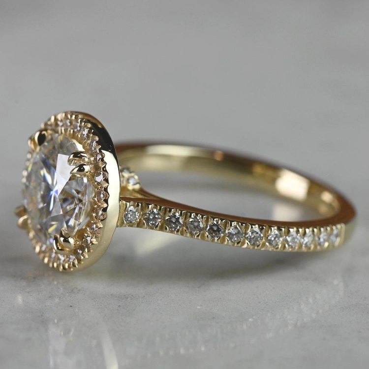 14K Gold Diamond Halo Ring With Double Claw-Prongs angle 2