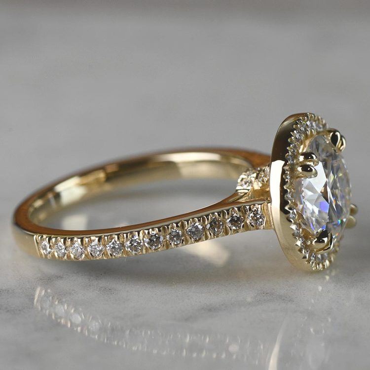 14K Gold Diamond Halo Ring With Double Claw-Prongs angle 3