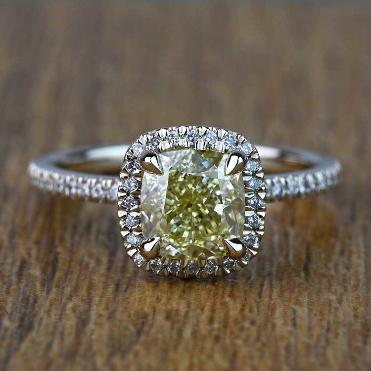 2 Carat Fancy Yellow Cushion Halo Diamond Engagement Ring