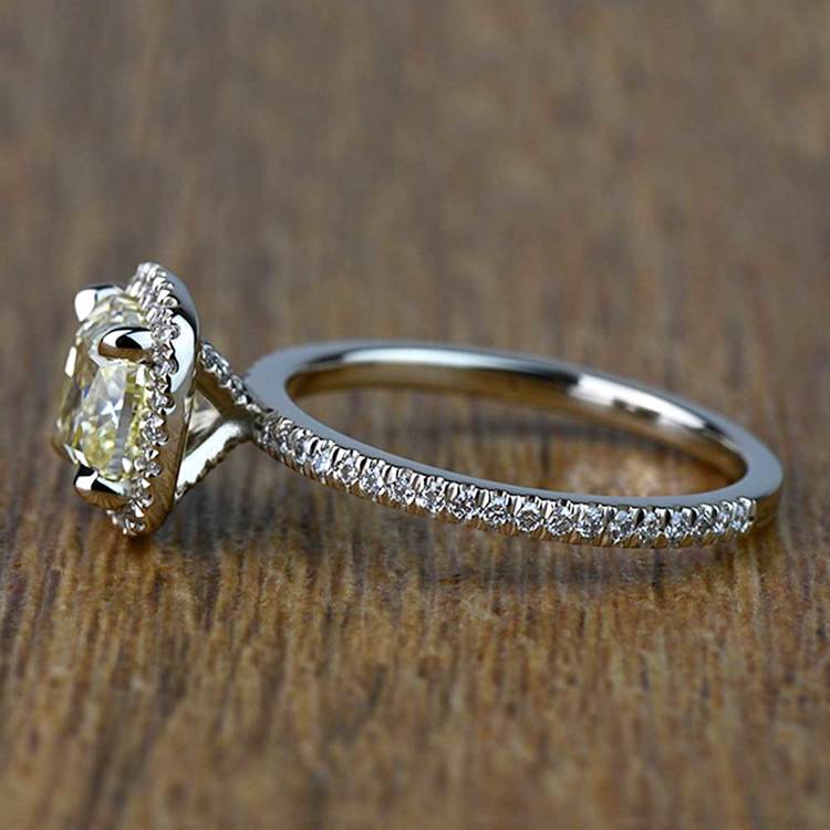 2 Carat Fancy Yellow Cushion Halo Diamond Engagement Ring angle 2