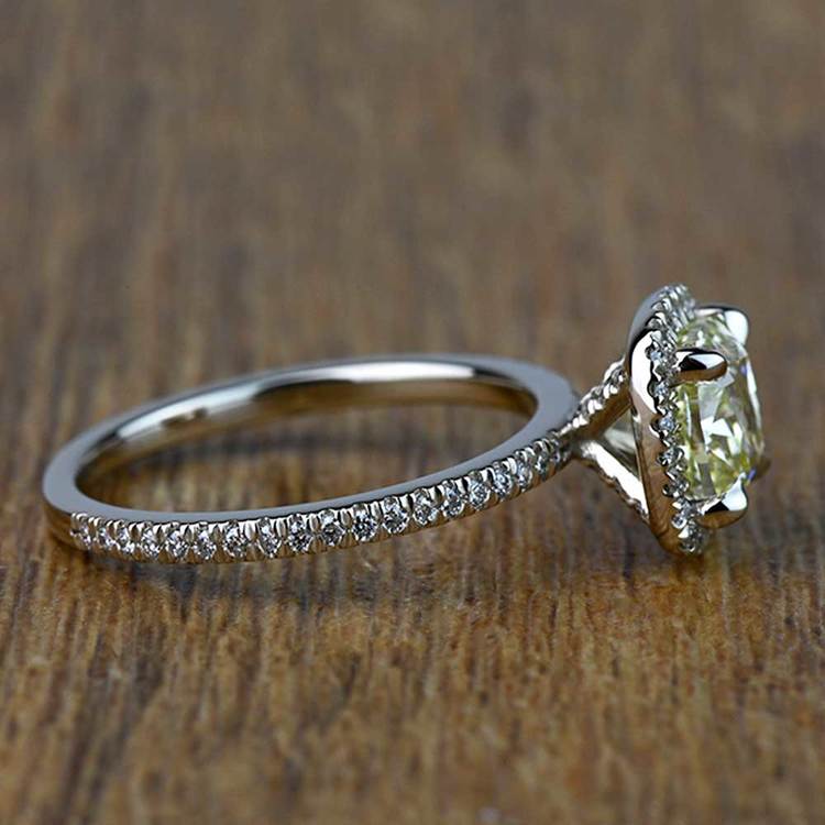 2 Carat Fancy Yellow Cushion Halo Diamond Engagement Ring angle 3