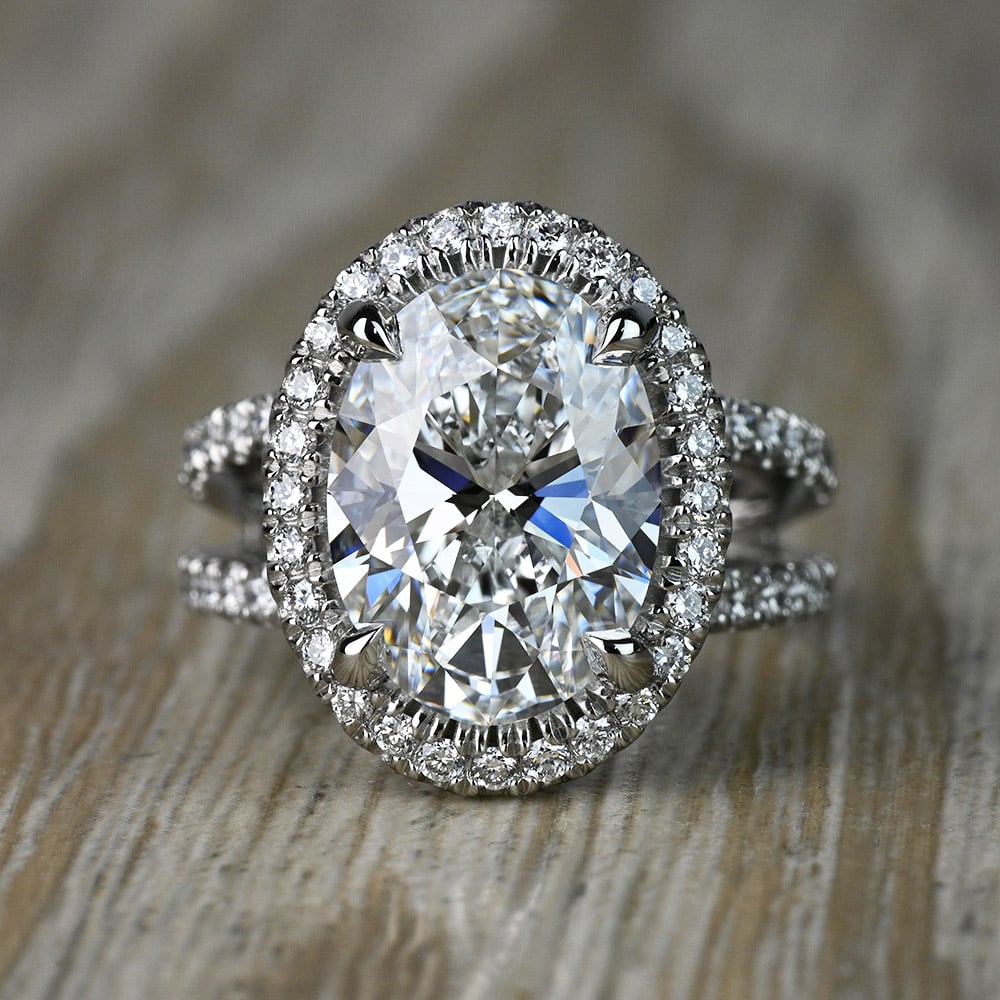 Cushion Double Halo Diamond Engagement Ring with Split Shank & Sapphir -  Nuha Jewelers