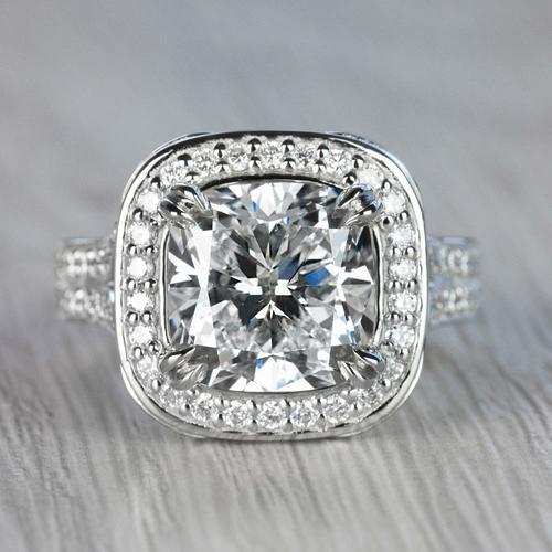 4 Carat Split Shank Halo Cushion Diamond Engagement Ring