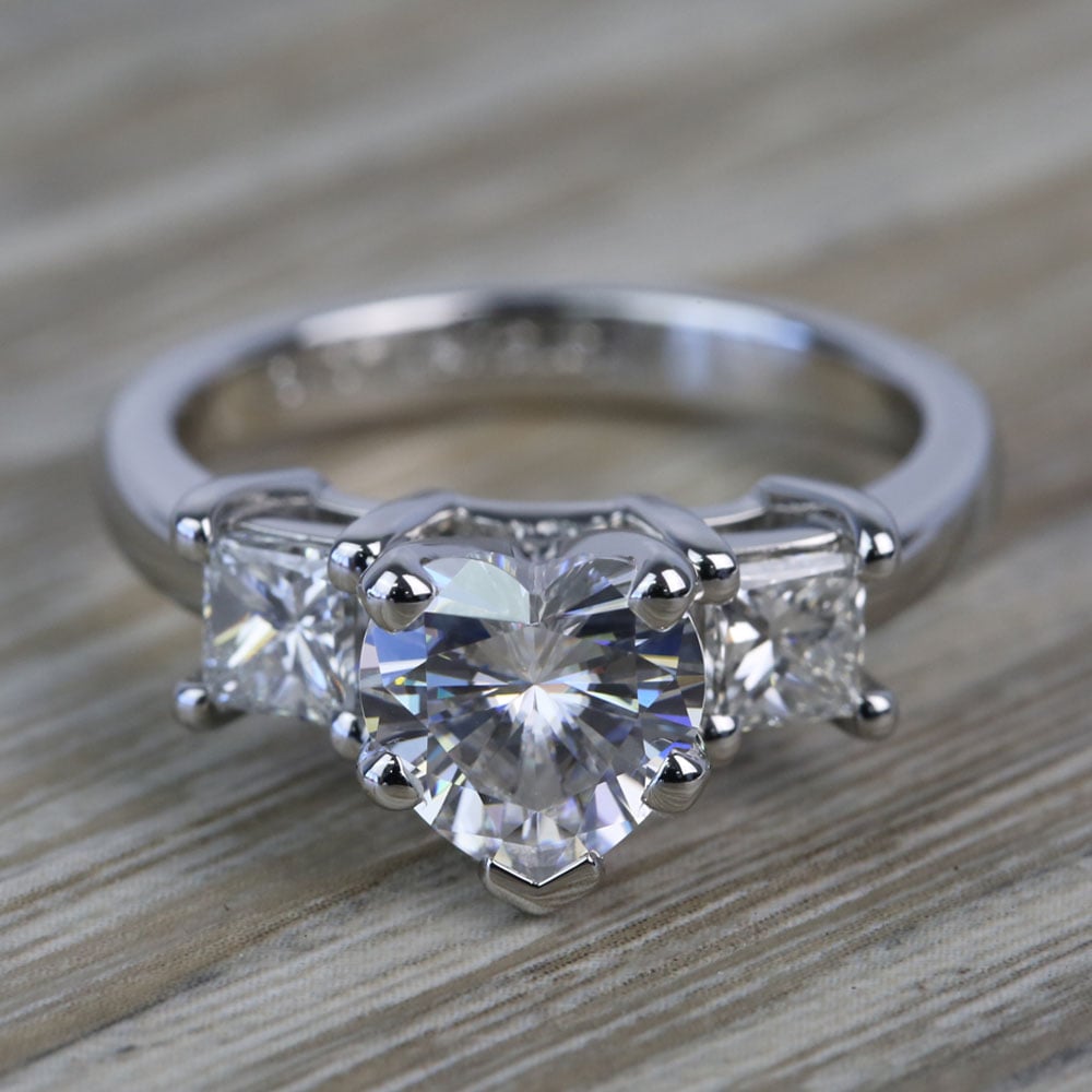 6.5mm Heart Moissanite & Princess Diamond Engagement Ring
