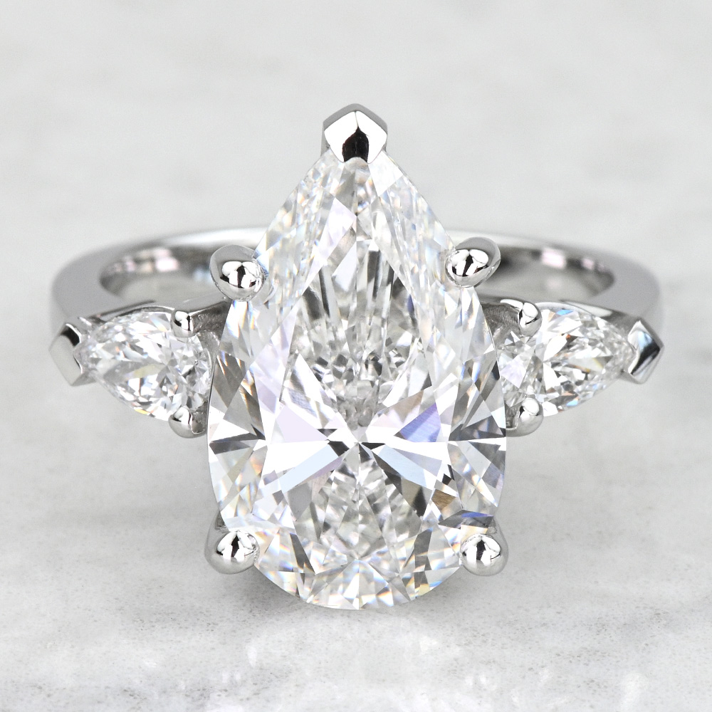 6.50 Carat Lab Created Pear Diamond Engagement Ring With Pear Side Stones